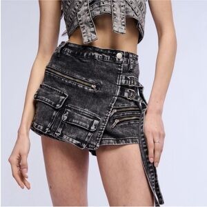 AKIRA Black Wrap Mini Skirt with Cargo Tie Front